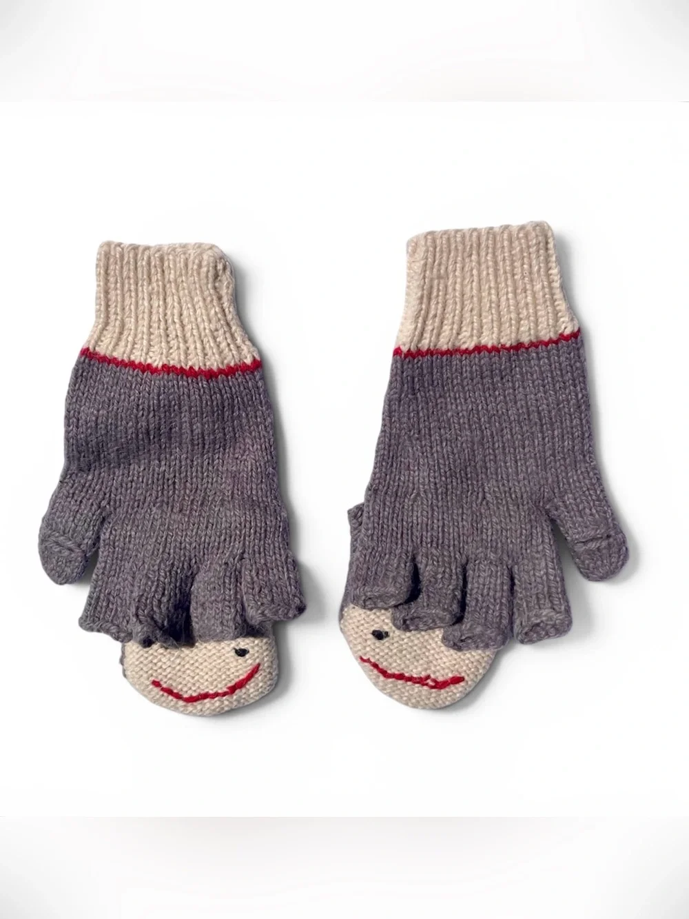 Artesania 100% Alpaca Wool Sock Monkey Mittens Fingerless Gloves Bolivia Knit